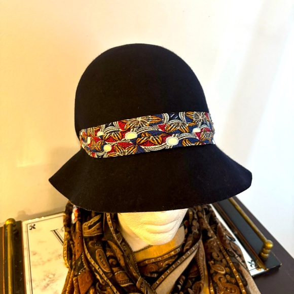 Black Luxury Bucket Hat With Boho Style Scarf Wrap by Eugenia Kim Whimsygoth - Picture 2 of 7